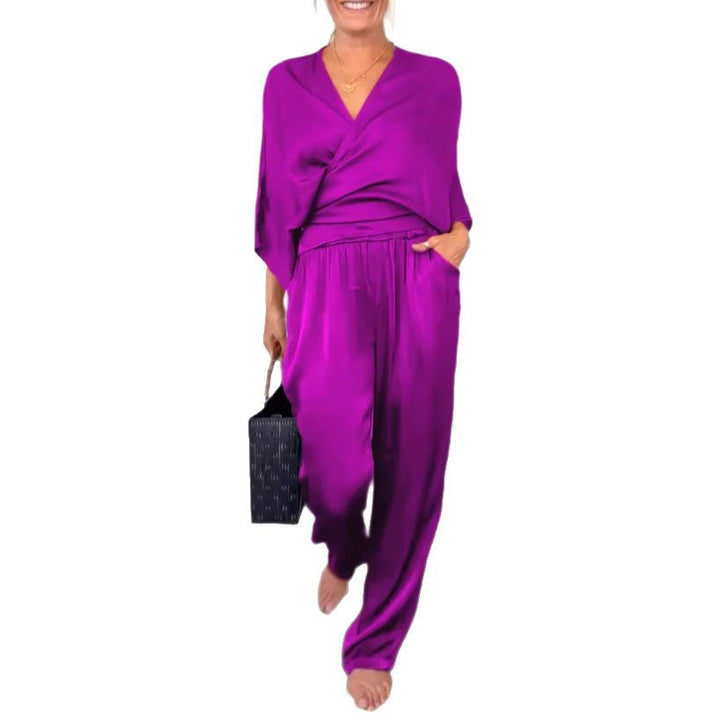 Women Elegant Wrap High-End with Loose Cut and Matching Palazzo Pants Lune London