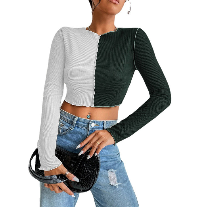 Cropped long sleeve shirt for women with two colors and a stylish rib design Chic & Stil