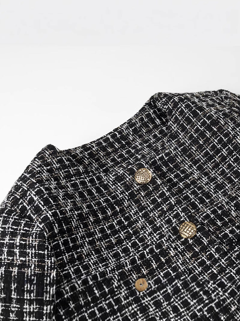Elegant ladies tweed jacket with gold buttons Lune London