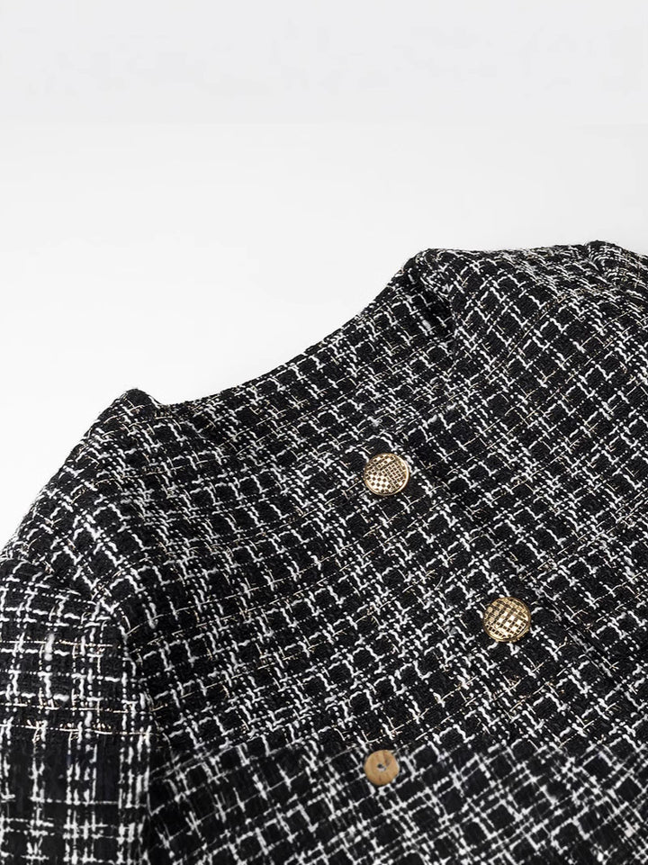 Elegant ladies tweed jacket with gold buttons Lune London