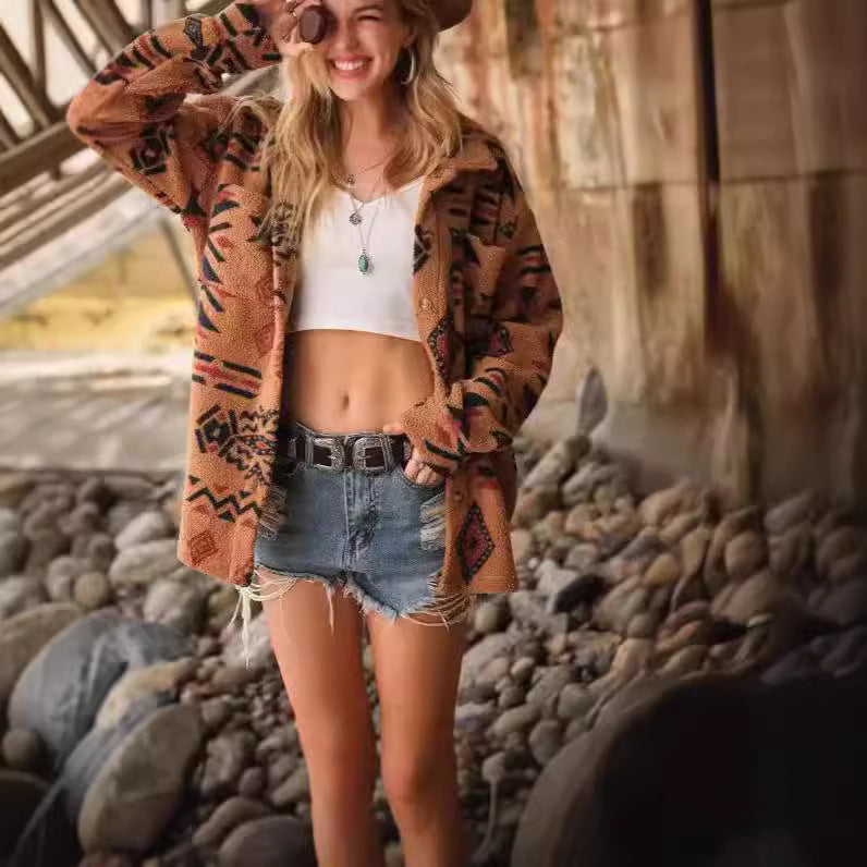 Soft overshirt jacket for women with ethnic design Lune London