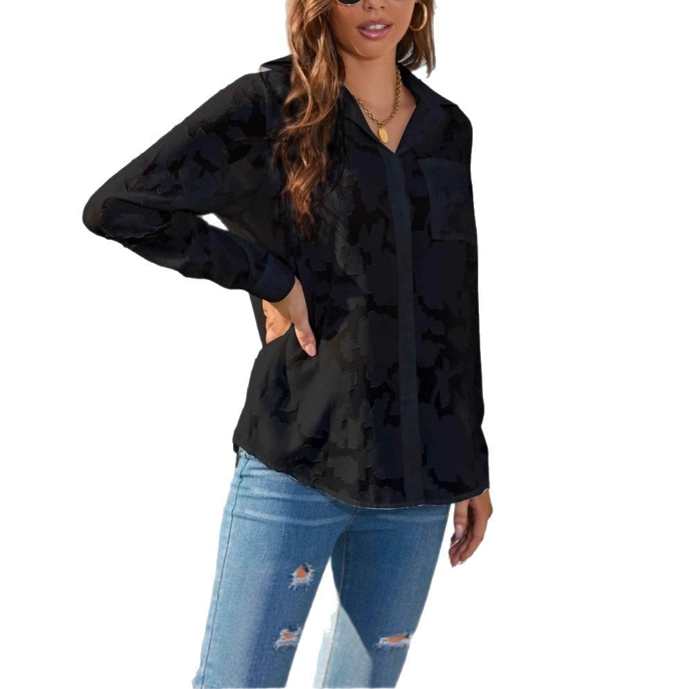 Elegant women's blouse with a unique camouflage design Lune London