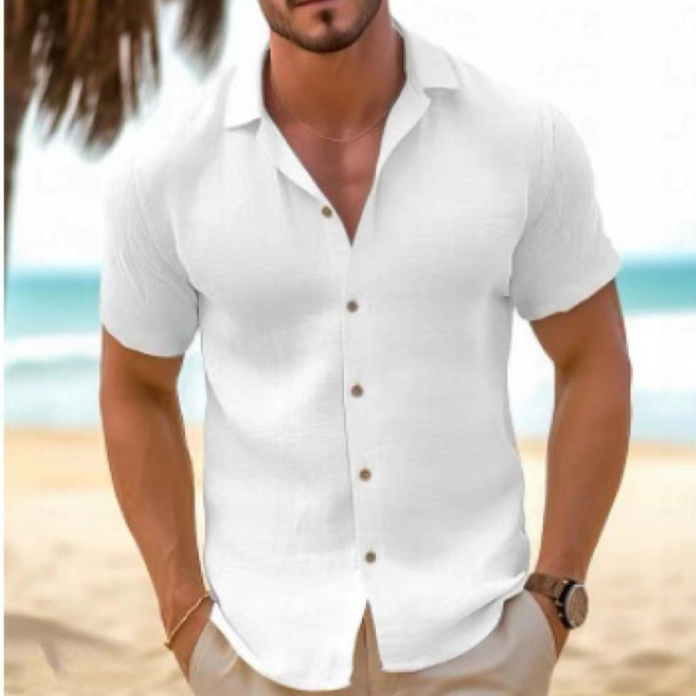 Short sleeve linen shirt for men with modern collar and button placket Lune London