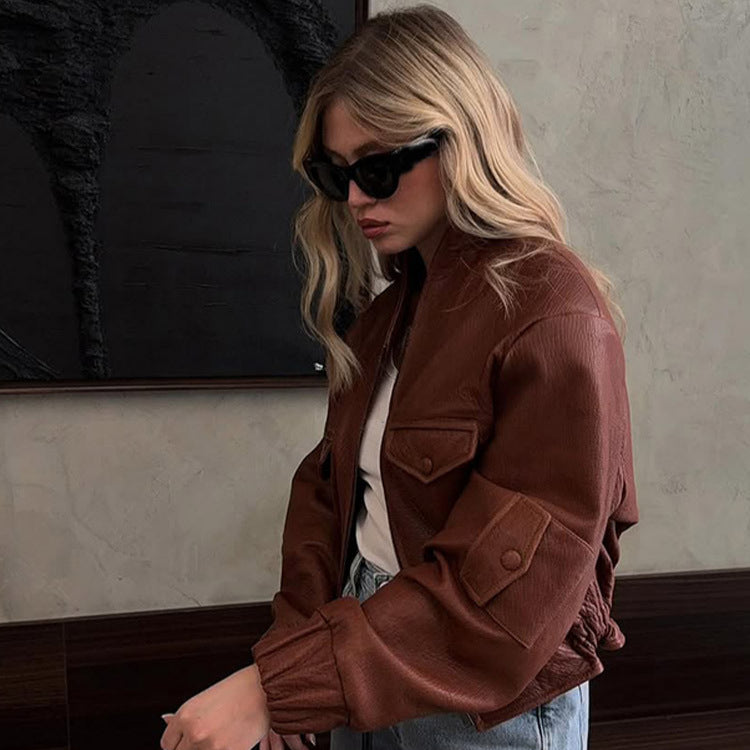 Casual leather jacket for women with voluminous sleeves Lune London