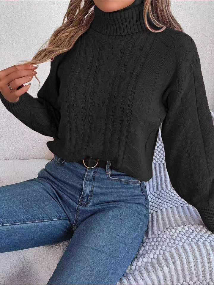 Ladies Comfortable Knitted Sweater with High Neck and Twisted Pattern Lune London