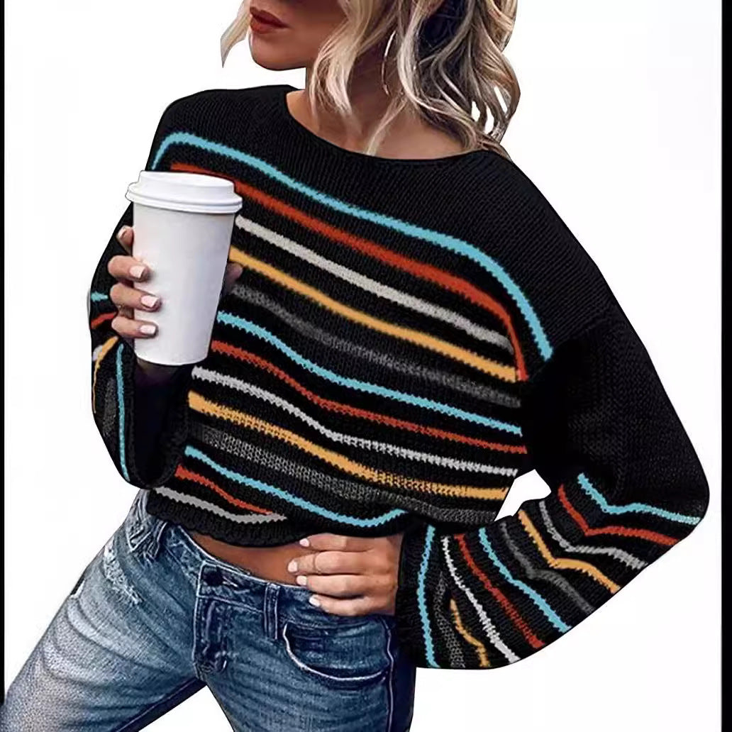 Casual cropped sweater for women with trendy striped pattern Lune London