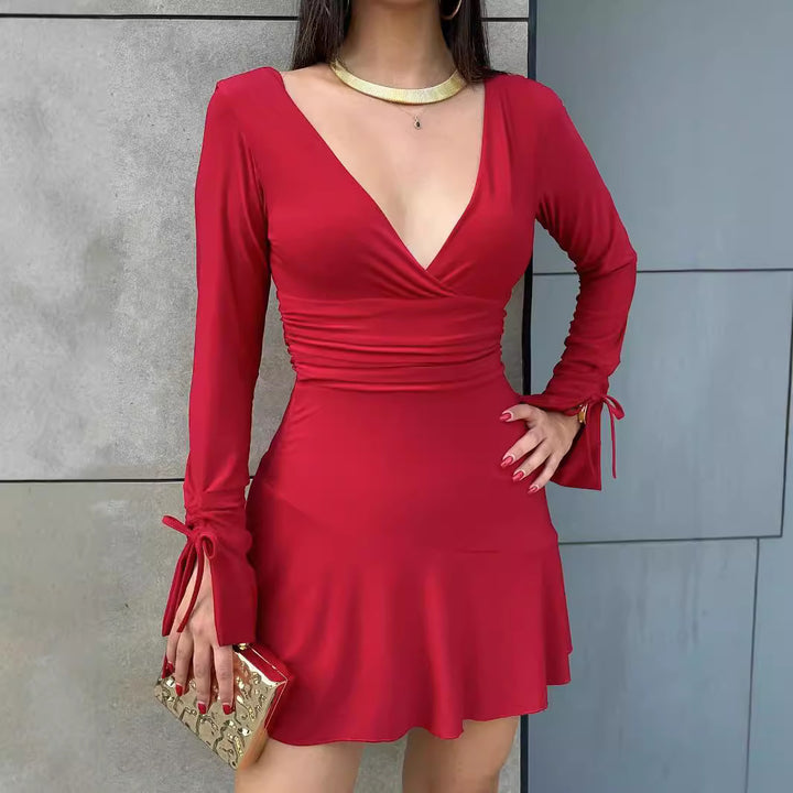 Wrap dress for women with long sleeves and elegant lacing details Lune London