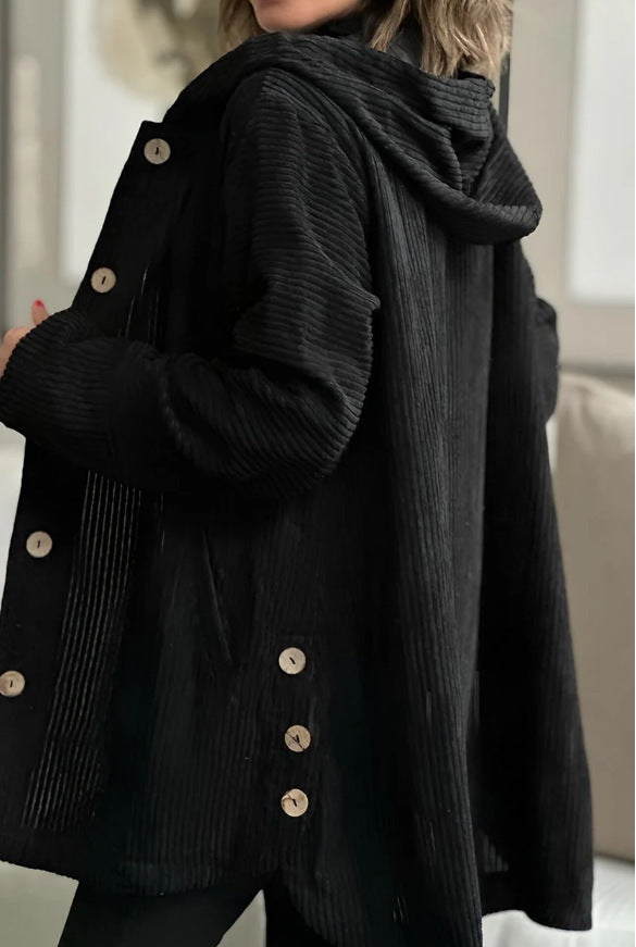 Women’s corduroy hooded jacket with button closure Lune London