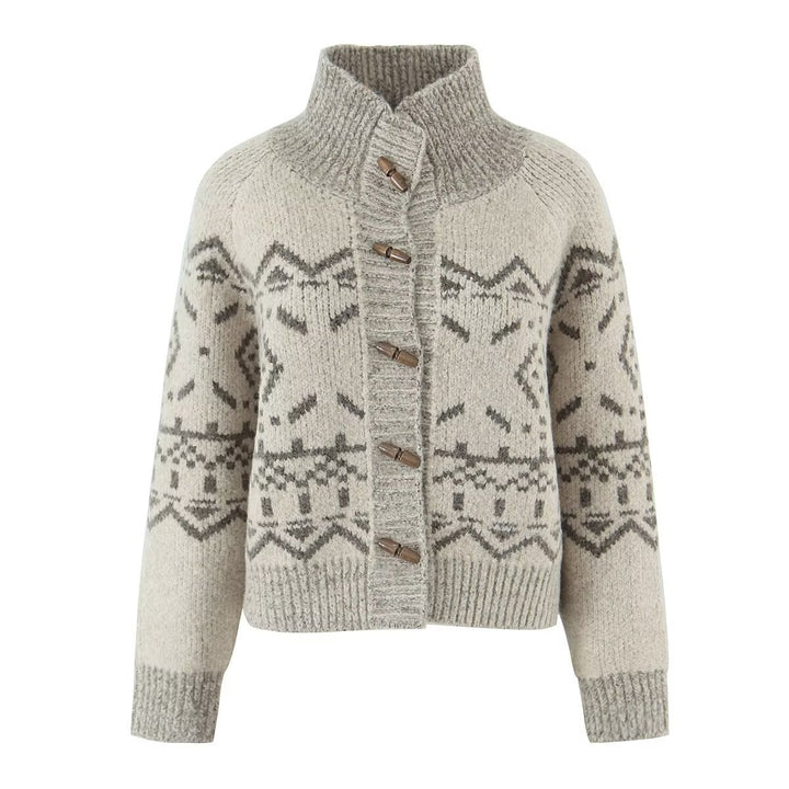 Ladies patterned knitted with high collar and button details Lune London