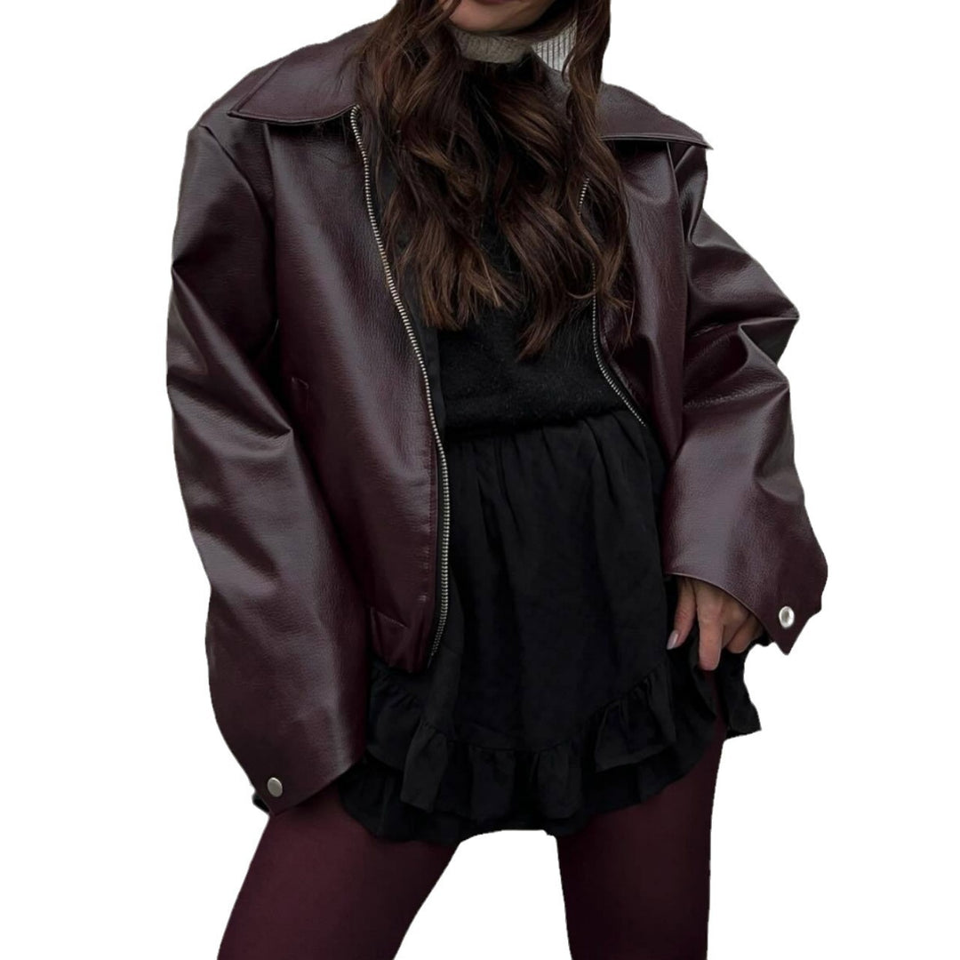 Casual leather jacket for women with a sporty style and elastic belt Lune London
