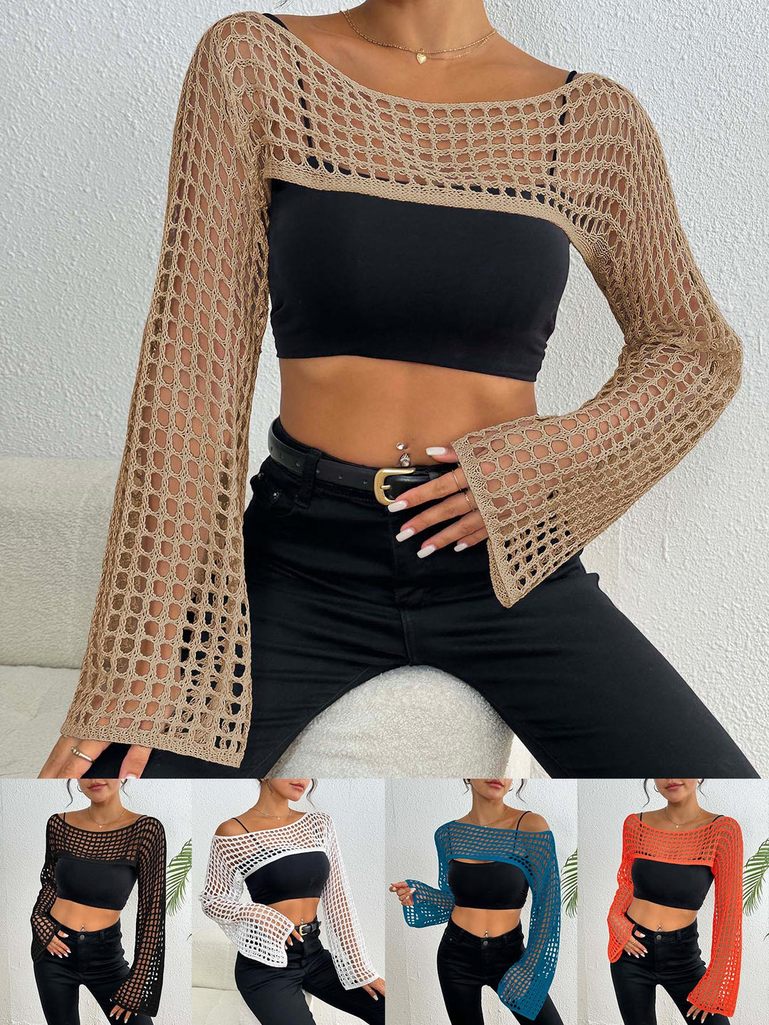 Ladies Chic Crochet-Mesh-Crop-Top Lune London