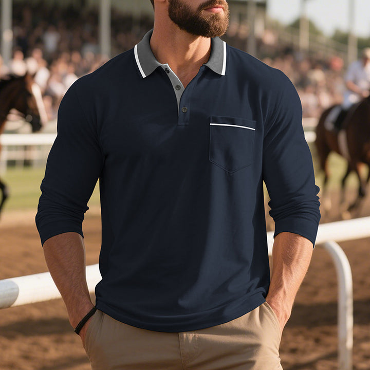 Long sleeve polo shirt for men, fashion, with textured surface and practical chest pocket Lune London