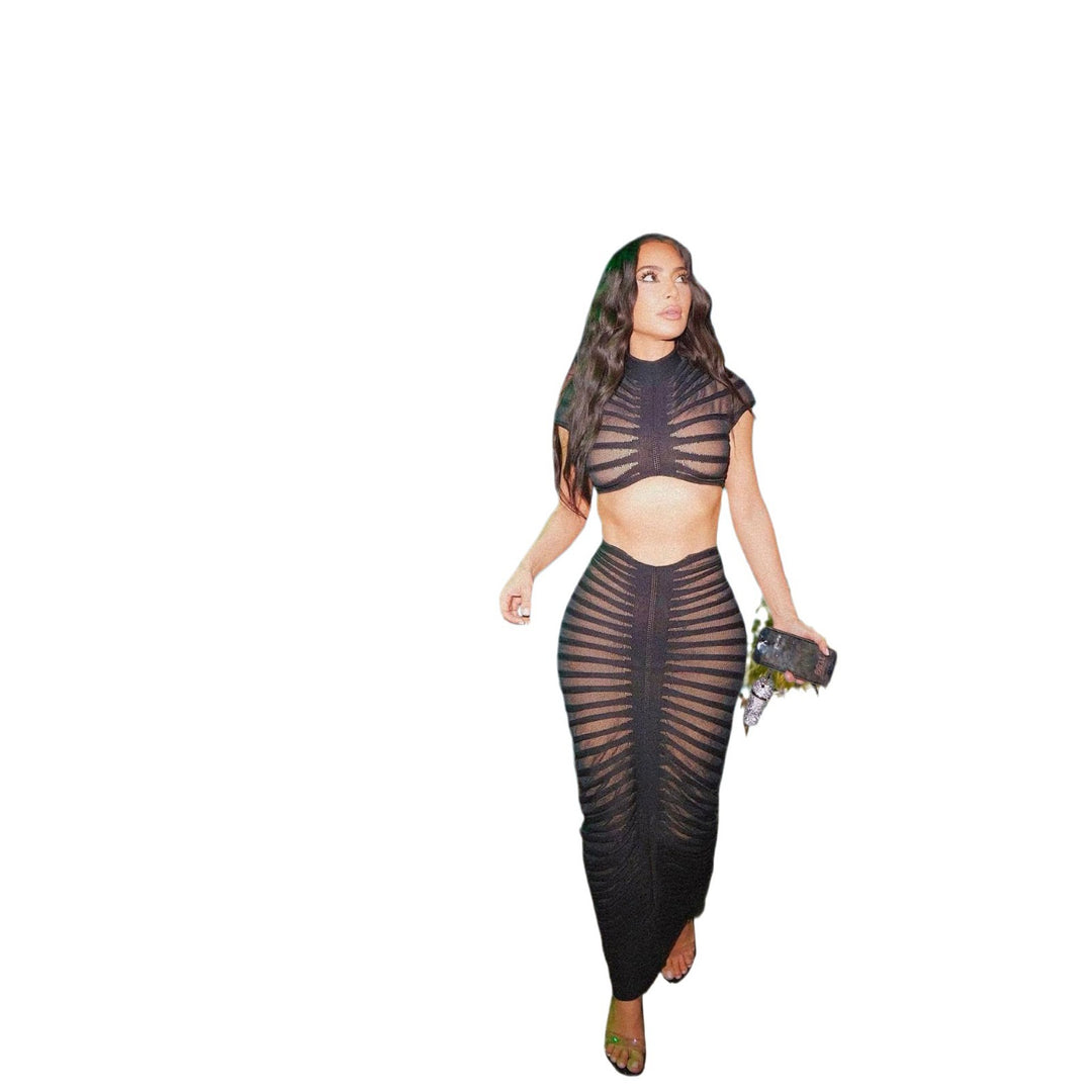 Ladies Fitted Crop Top and Chic Skirt Set
