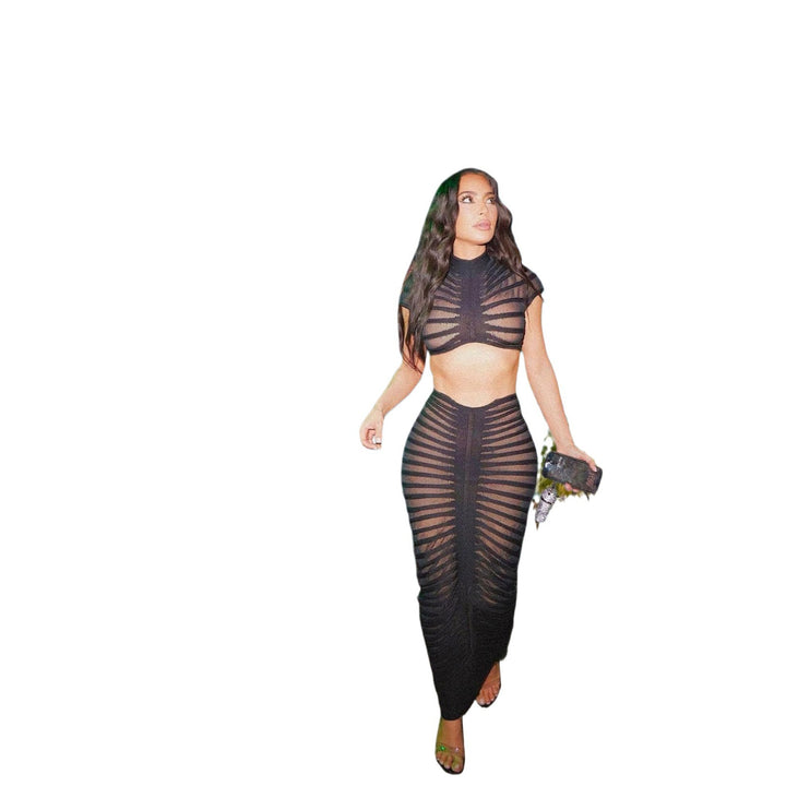 Ladies Fitted Crop Top and Chic Skirt Set