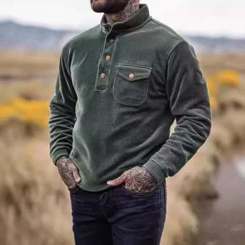Fleece shirt for men with button placket and chest pocket Lune London