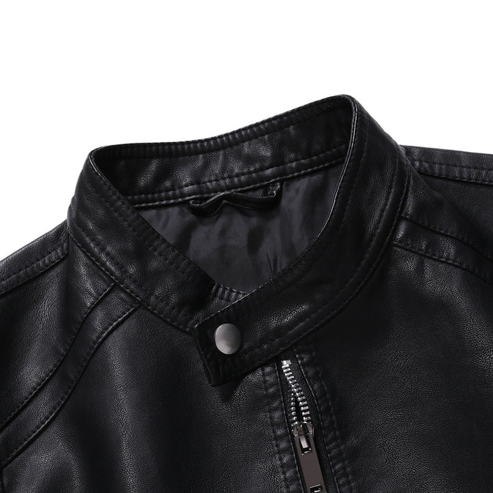 Men's leather jacket with modern stand-up collar and smooth finish Lune London
