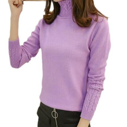 Fine knit sweater for women with high collar and cable knit pattern Lune London