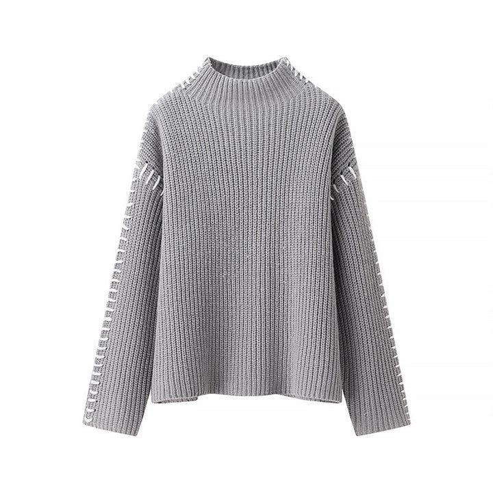 Women’s knitted sweater with high neck and elegant side details Lune London
