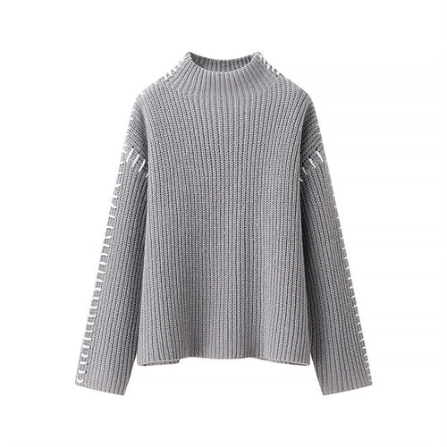Women’s knitted sweater with high neck and elegant side details Lune London