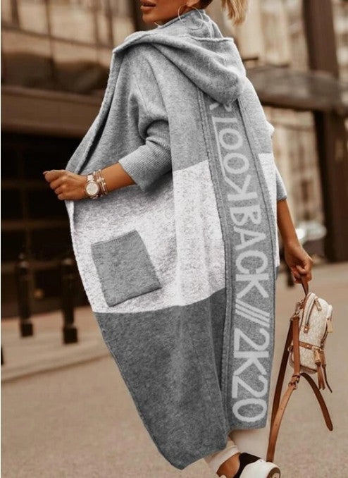 Oversized knitted coat with hood and pockets for women Lune London