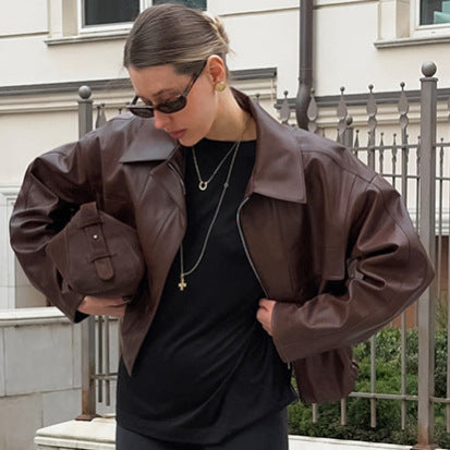 Casual faux leather jacket for women with asymmetric cut and zipper Lune London