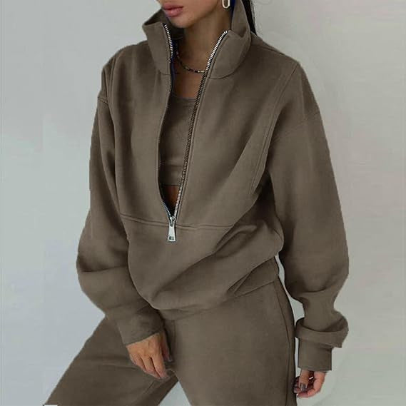 Pull en polaire doux pour dames avec col haut et fermeture éclair Chic & Stil