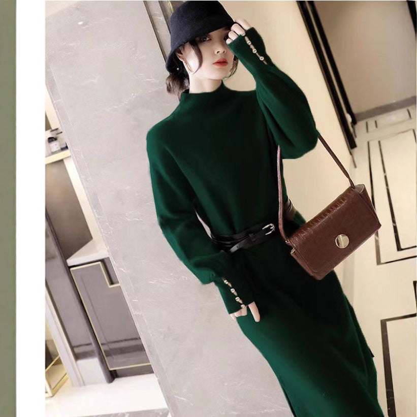 Robe en tricot pour femmes avec col montant élégant et détails de boutons à la mode Chic & Stil