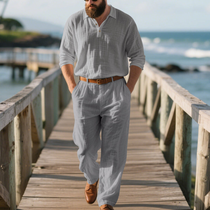 Chic and Stylish Casual Elegant Jumpsuit for Men with Practical Pockets and Stylish Henley Collar