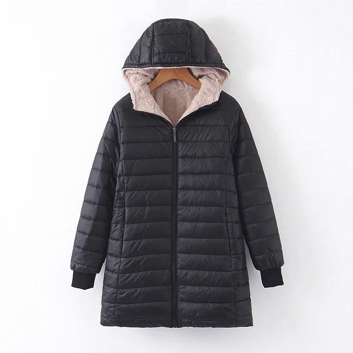 Lady down jacket with soft teddy lining and practical hood Lune London