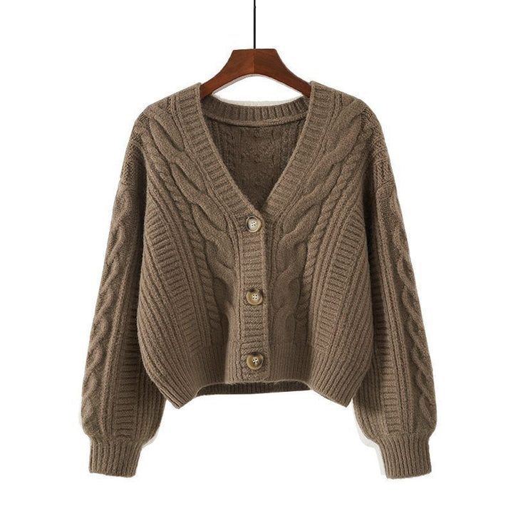 Women's Cardigan with Unusual Cable Pattern and Deep V-Neck Lune London