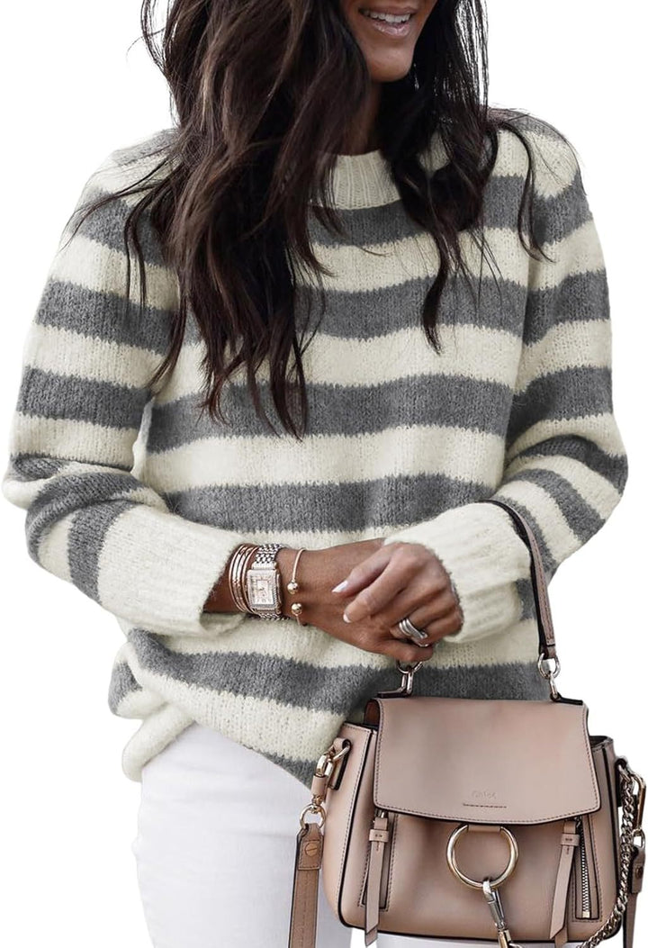 Casual knitted sweater for women with wide horizontal stripes Lune London