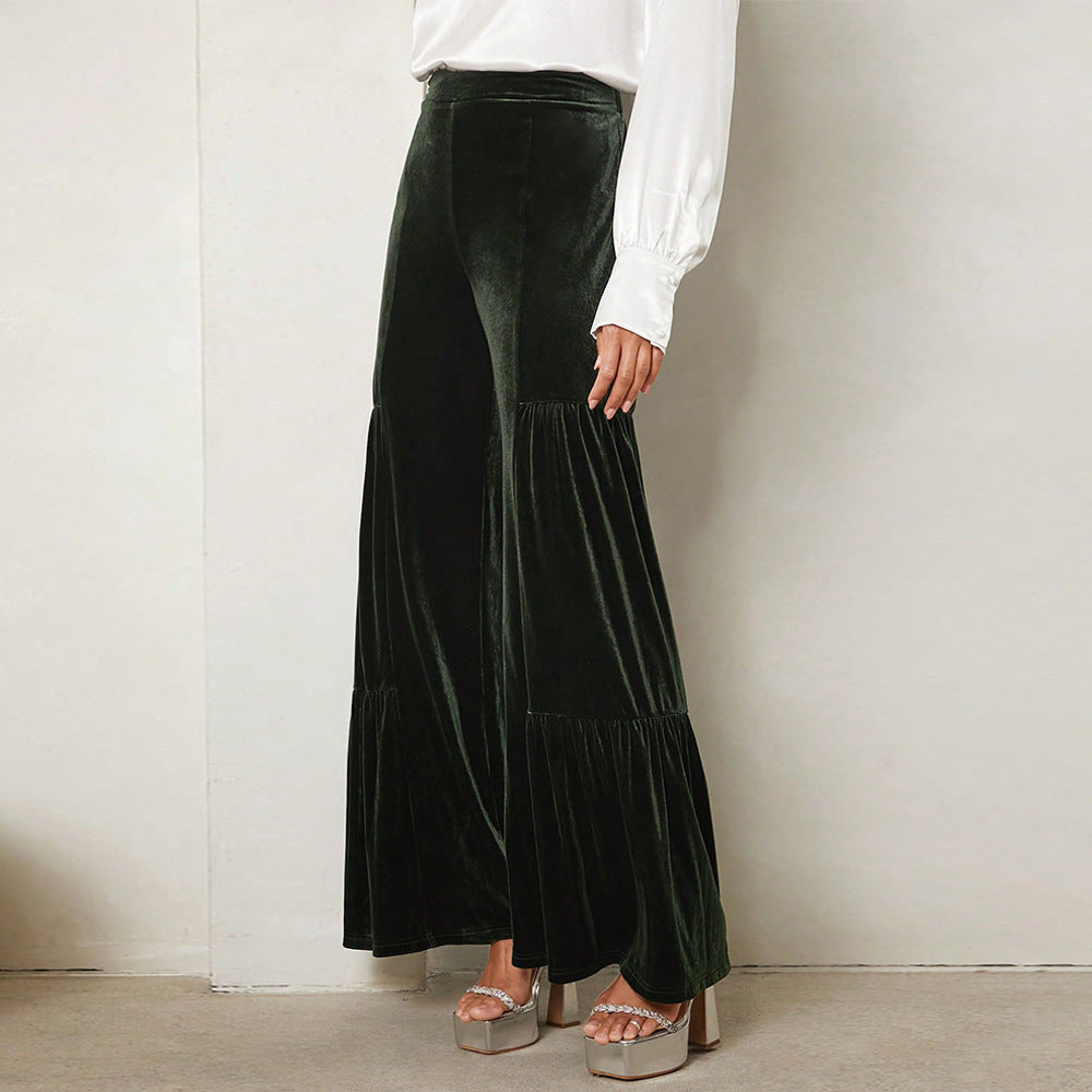 Pantalons larges en velours pour femmes avec détails froncés Chic & Stil