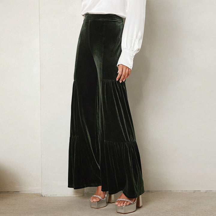 Pantalons larges en velours pour femmes avec détails froncés Chic & Stil