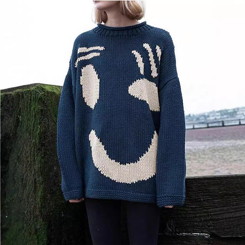 Chunky knit sweater for women with creative Smiley pattern Lune London