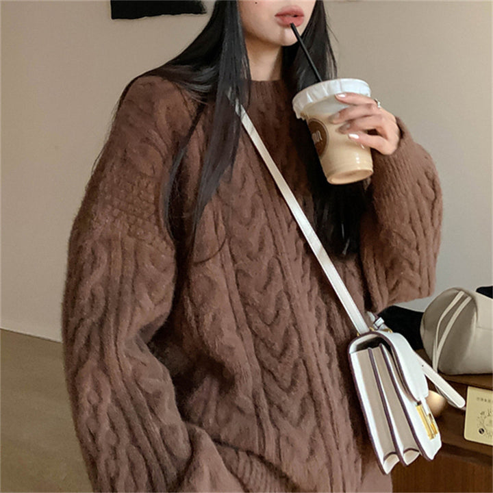 Pull femme en tricot épais avec motif en torsades et coupe décontractée Chic & Stil