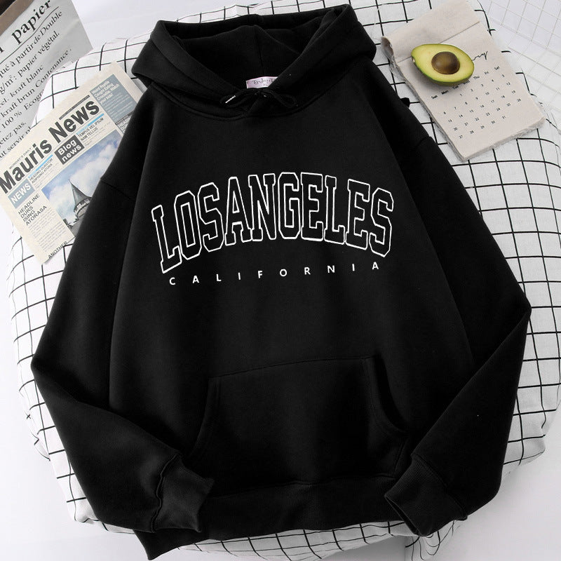 Women's hoodie with modern Los Angeles print and loose fit Lune London