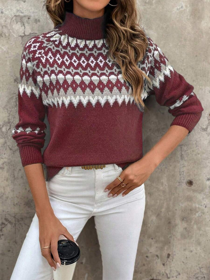 Lune London Women's High-Neck Sweater with Winter Pattern