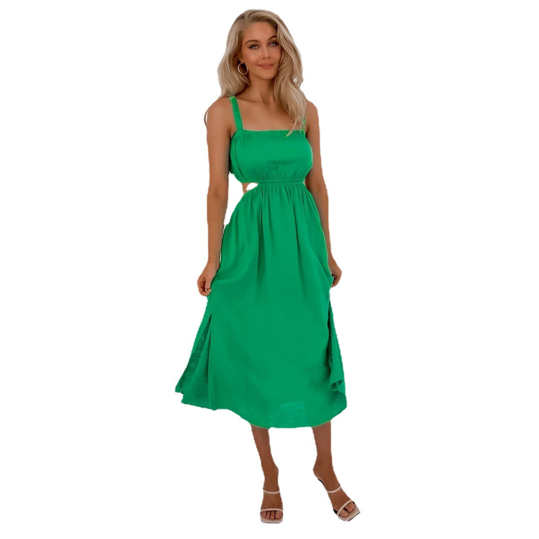 Ladies midi dress with sophisticated cut and side cut-outs
