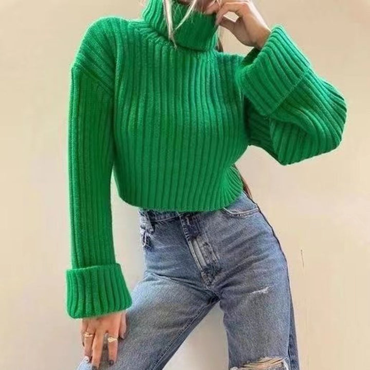 Short sweater for women with high collar and asymmetric cut Lune London