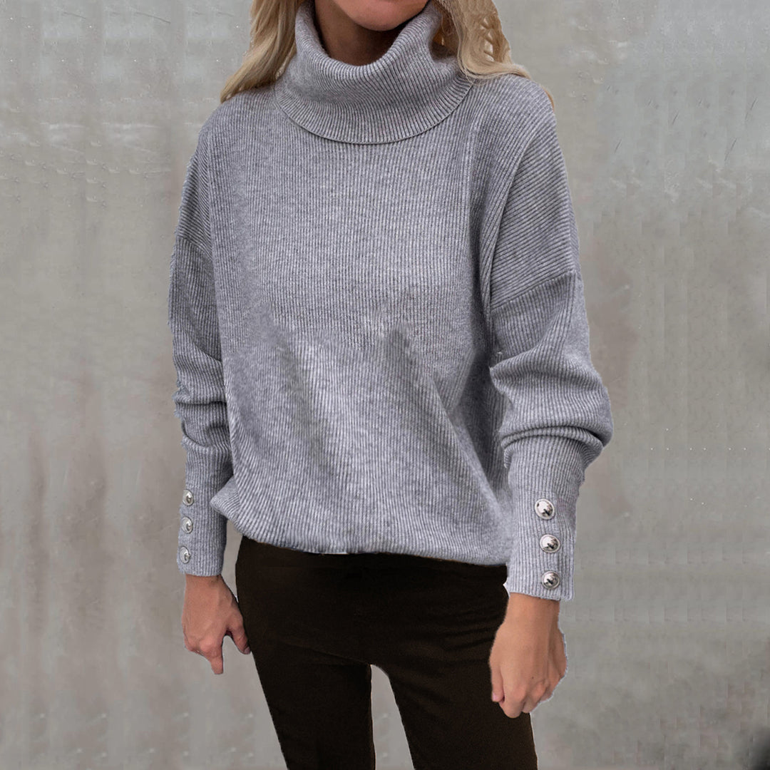 Women’s turtleneck sweater with a textured design and button details Lune London
