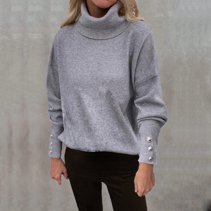 Women’s turtleneck sweater with a textured design and button details Lune London