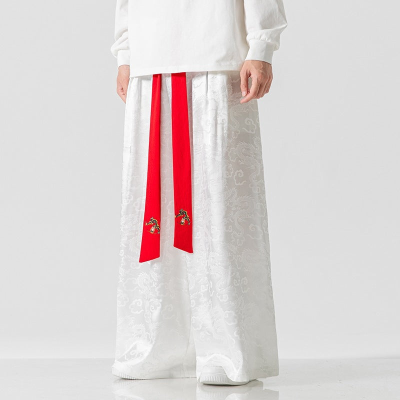 Lune London Wide Harem Pants for Women with Decorative Belt and Fine Pattern