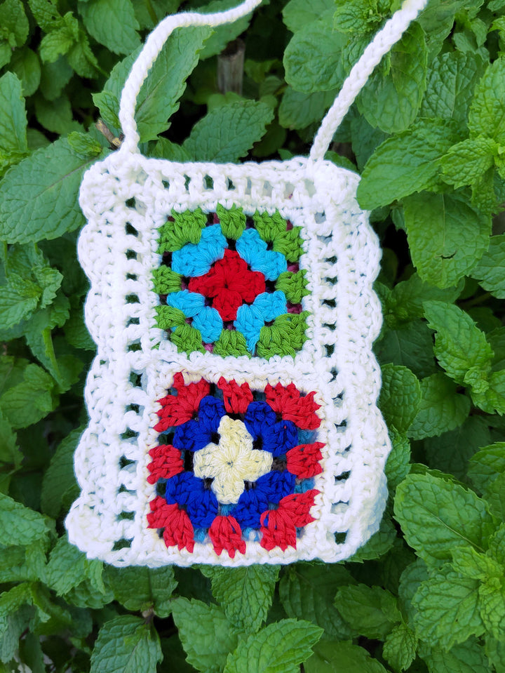Ladies Colorful Crochet Pattern Shoulder Bag Lune London
