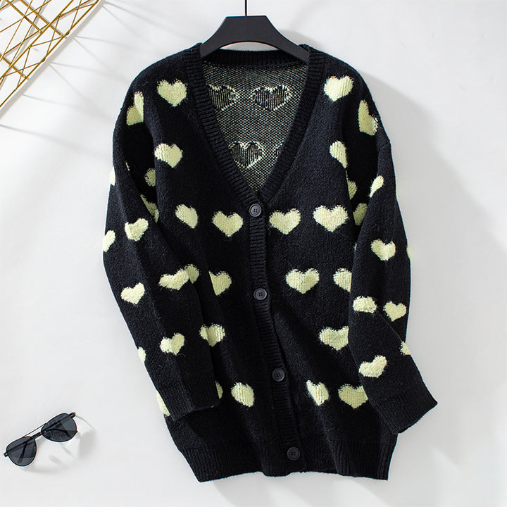 Comfortable cardigan for women with heart pattern and V-neck Lune London