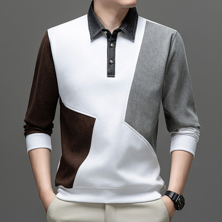 Men's long sleeve polo shirt with a unique pattern mix Lune London