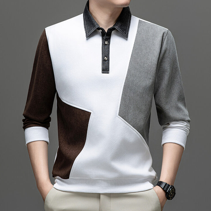 Men's long sleeve polo shirt with a unique pattern mix Lune London