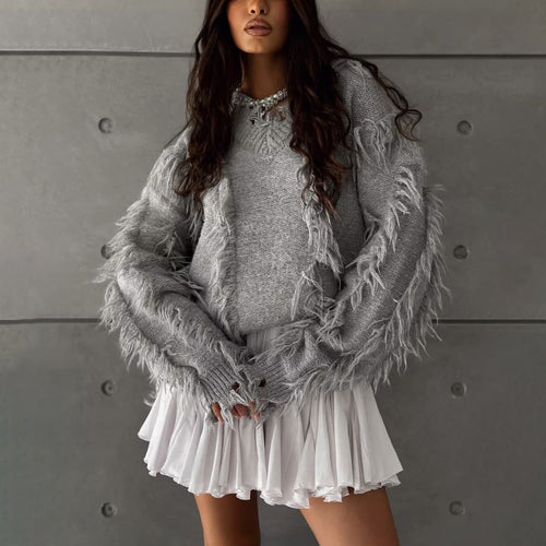 Knitted sweater for women with fringe design casual Lune London