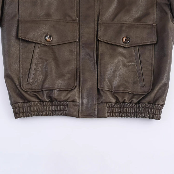 Elegant leather jacket for women with removable faux fur collar and practical pockets Lune London