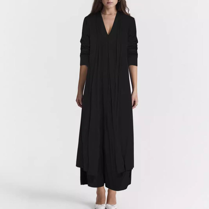 Airy maxi skirt for women with elegant V-neck and flowy cut Lune London