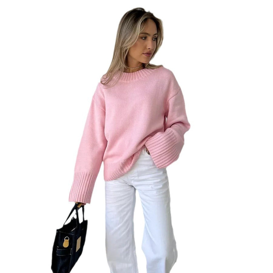 Casual knit sweater for women with high collar and wide ribbed edges Lune London